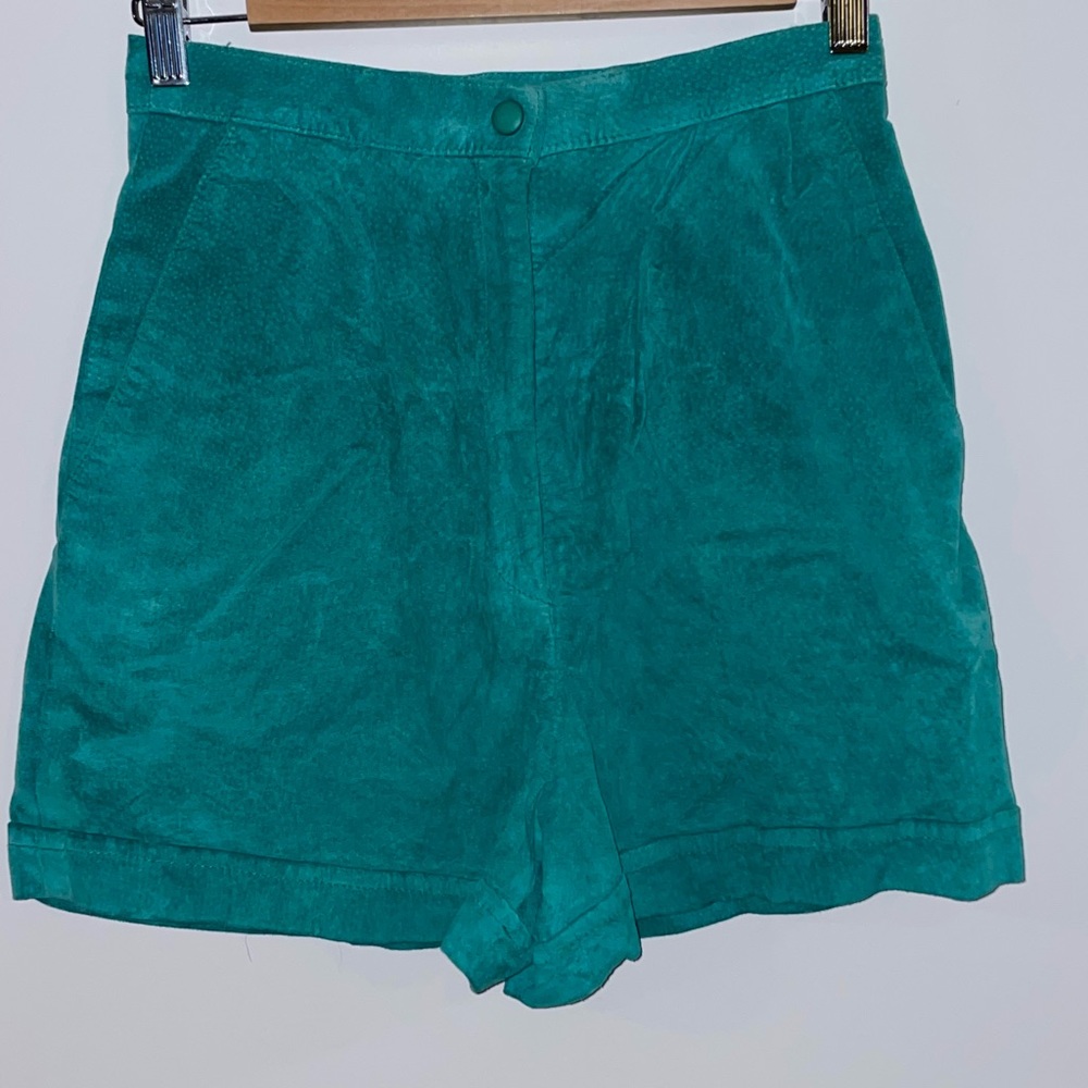 Suede High Waist Teal Shorts - Picture 1 of 2